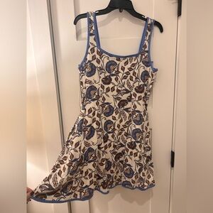 Rachel Zoe Linen Dress with Brown and Blue Floral Design